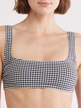 GOOD AMERICAN square-neck swim bikini top in black gingham NWT XS